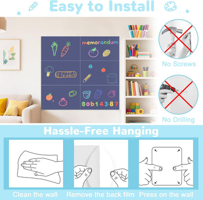 Magnetic Decal Wall for Kids Set of 6 Milk Tea Magnetic Chalkboard for Wall Peel and Stick Magnet Sheets with Chalk Tangram Puzzle and Multiple Accessories Magnetic Wall Decal for Playroom Home