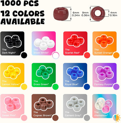 Dowsabel Brown Pony Beads Bulk 1000 Pcs 6x9mm, Large Hole Kandi Hair Beads for Braids Bracelets, DIY Friendship Bracelets Necklaces Jewelry Making Crafts and Gifts