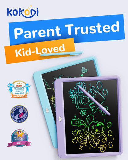 KOKODI LCD Writing Tablet, 12 Inch Colorful Toddler Doodle Board Drawing Tablet, Erasable Reusable Electronic Drawing Pads, Educational and Learning Toy for 3-6 Years Old Boy and Girls(Blue)