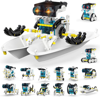 Wesfuner 30-in-1 Solar Robot Kit - 243 Pieces, STEM Educational Building Set for Kids Aged 8-12, Science Experiment Gift for Birthdays (Blue)