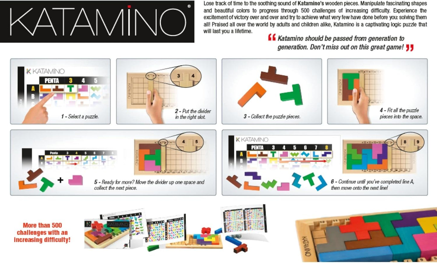 Katamino | The Original Wooden Pattern Building Puzzle Game for Kids and Adults | Over 500 Pentomino Combinations | Award Winning Kid Friendly Strategic Brain Game | Ages 6+ | 1-2 Players | 10 Min