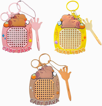 Fidget Keyring Set for Adults Anxiety Relief, BULATEW 3PCS Sensory Stress Relief Kit with Drawing Board & Maze Puzzle, Portable Focus Tools for Office Car, Capybara Bear Panda Decorative Keychains (B)