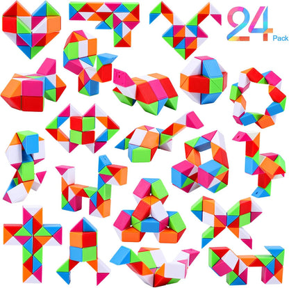 24 Pack Magic Snake Cube Fidget Toys for Kids - 24 Blocks Rainbow Twist Puzzle, Party Favors, Classroom Prizes, Birthday Goodie Bag Fillers, Stress Relief Sensory Toys