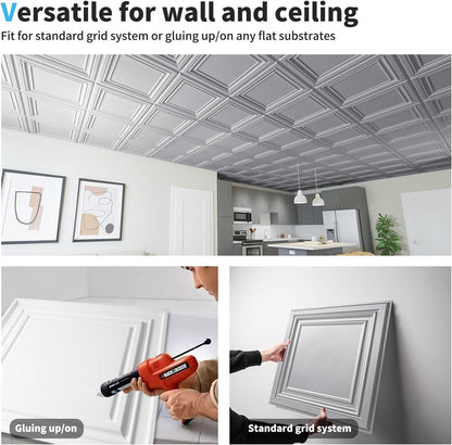 Art3d PVC Ceiling Tiles, 2'x2' Plastic Sheet in Black (12-Pack)