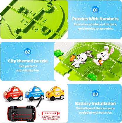 Beby Buty 64PCS Puzzle Track Car Set Toys for Kids Boys, Toddler Toys Gifts for 3 4 5 Year Old, Floor Puzzle Tracks Car for Boys Ages 3-5 4-6, for 3 4 5 6 Year Old