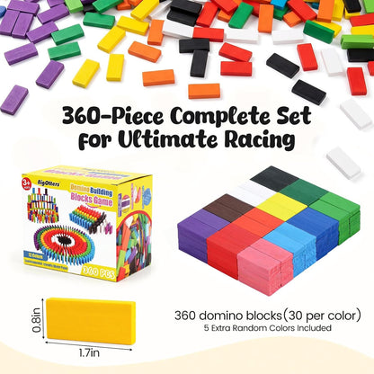 BigOtters Dominos Set for Kids,360 PCS Dominoes Wooden Building Blocks Stacking Educational Racing Toy Games, Party Favor for Boys and Girls, 12 Colors