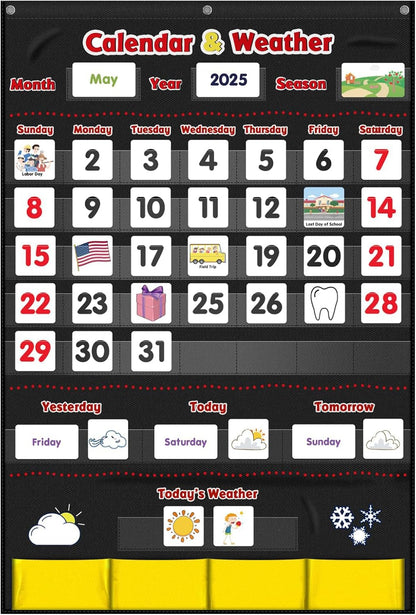 Godery Calendar and Weather Pocket Chart, Classroom Organized Chart, 149 Pieces