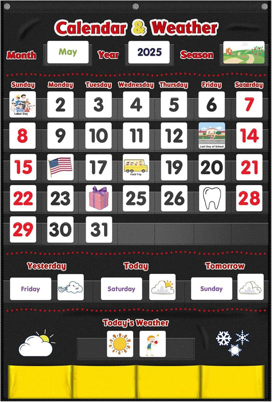 Godery Calendar and Weather Pocket Chart, Classroom Organized Chart, 149 Pieces