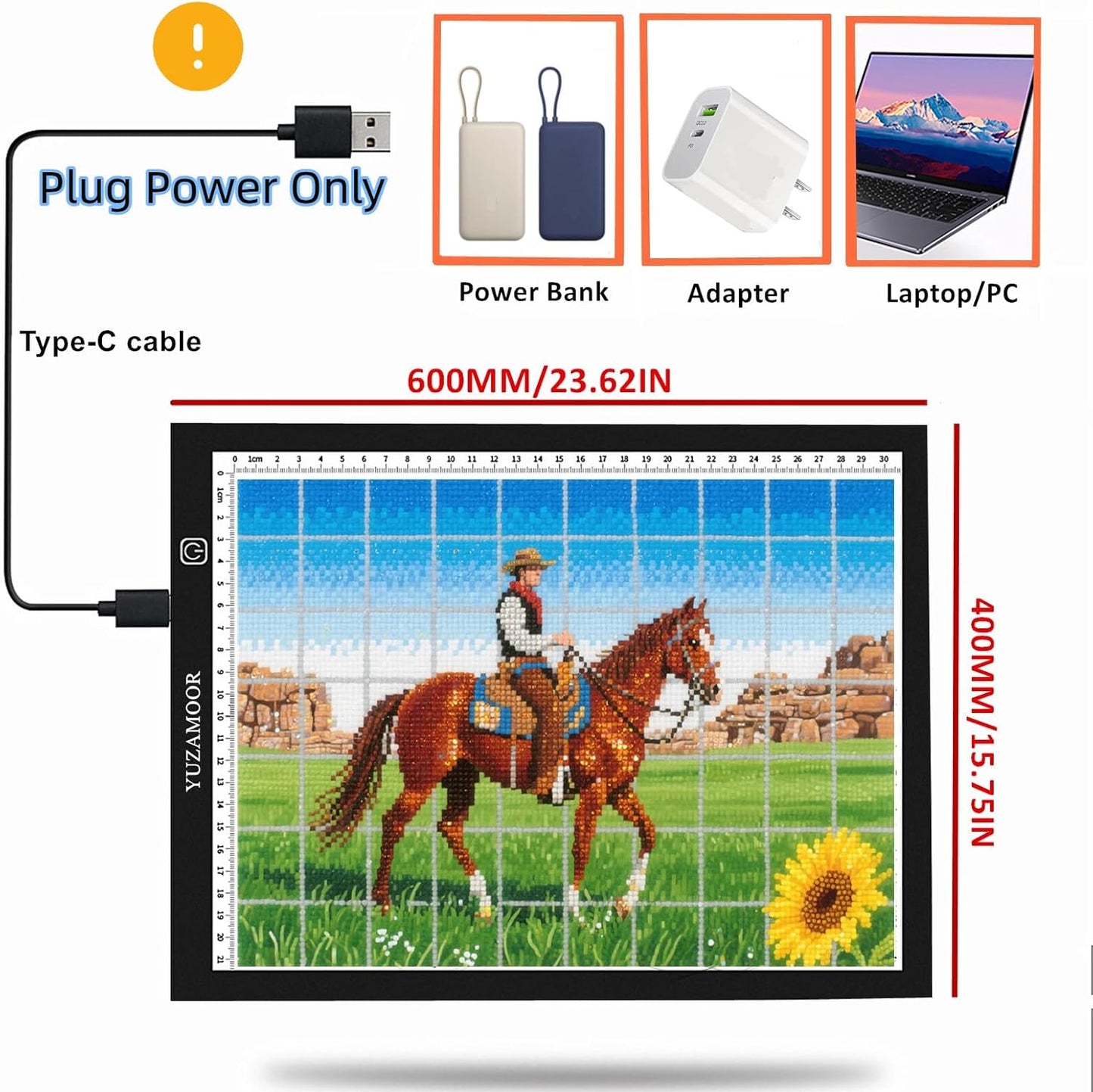 A3 LED Light Pad for Diamond Art, Sketching, Painting - Adjustable Brightness, Sketching, Tracing - USB Powered Complete Art Light Board Kit with Pad Stands and Clips
