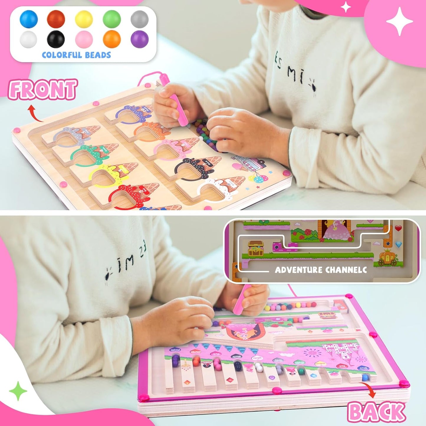 wakeInsa Magnetic Color and Number Maze,Montessori Toy for 2-5 Years Old Girls,Wooden Magnet Balls Puzzles,Toddler Busy Board Game,Preschool Learning Activities,Christmas & Birthday Gift for Kids