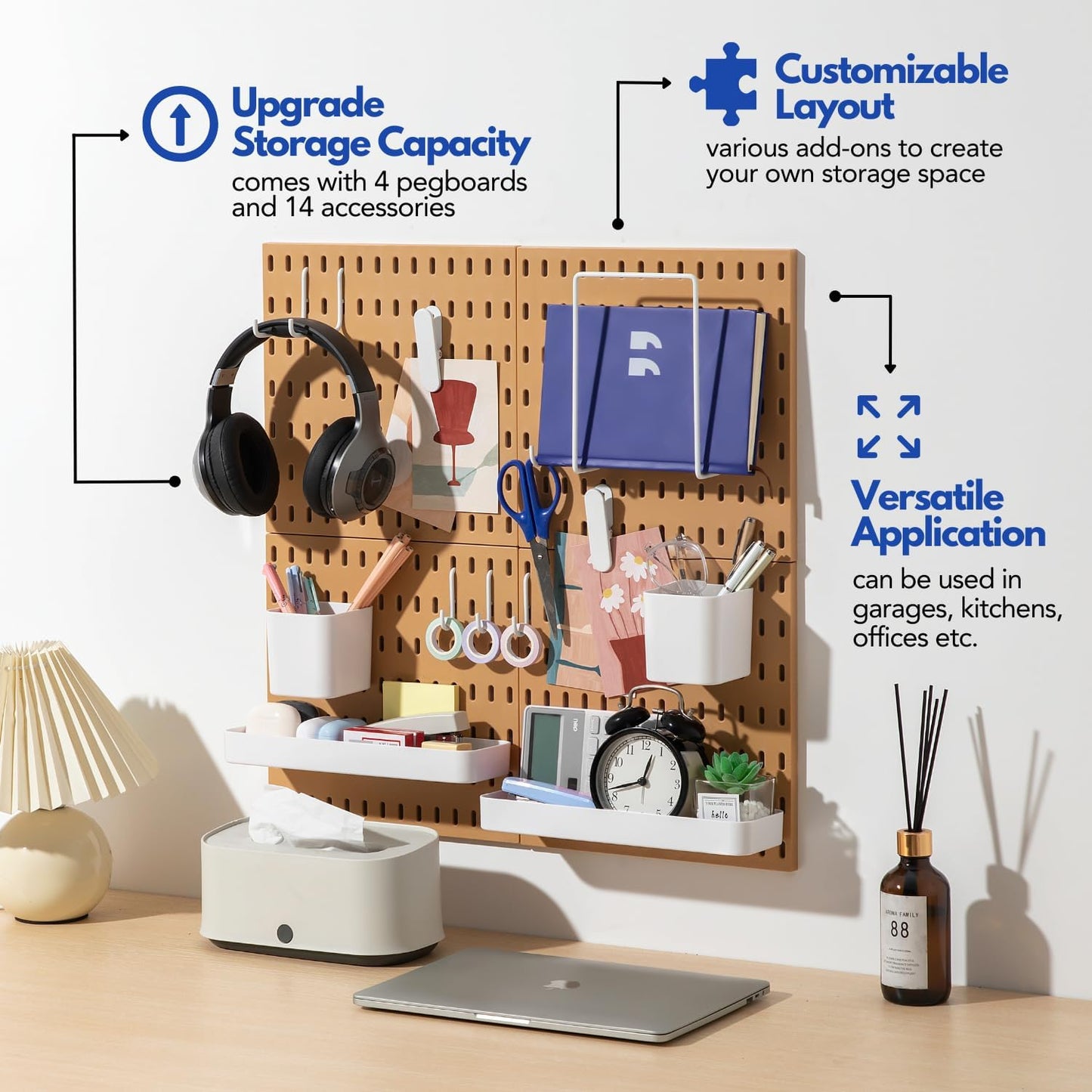 Keepo Peg Board Wall Organizer – Plastic Pegboard Panels, Modular Peg Board Storage System for Home Office, Craft Room, Gaming Setup (White, 33″×22″)