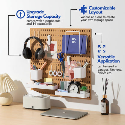 Keepo Peg Board Wall Organizer – Plastic Pegboard Panels, Modular Peg Board Storage System for Home Office, Craft Room, Gaming Setup (White, 33″×22″)