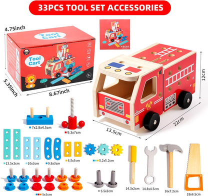 GAIETYDIY Toddler Tool Set - 33 PCS Wooden Kids Tools with Box/Bench/Tool House, Montessori Educational Pretend Play Preschool Toys Gifts for 3 Year Old Boy Girl Kids, STEM Fine Motor Skills Tool Set