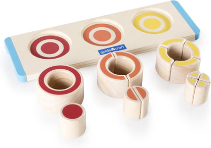 Guidecraft Nesting Circle Fractions - Smooth Wooden Shapes Sorting Game, Kids Early Educational STEM Toys