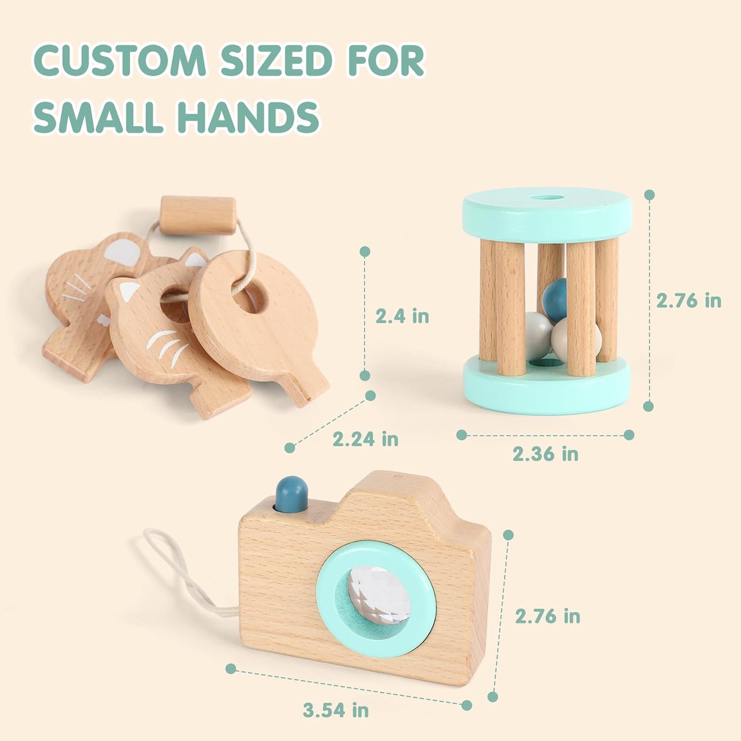 FReniland Wooden Montessori Toys, 4-Piece Wooden Baby Toy, Rainbow Stacking Ring,Car Push and Pull Toy, Rocket Stacking Ring Babys Toys,Newborn Baby Gift Sets for Boys and Girls