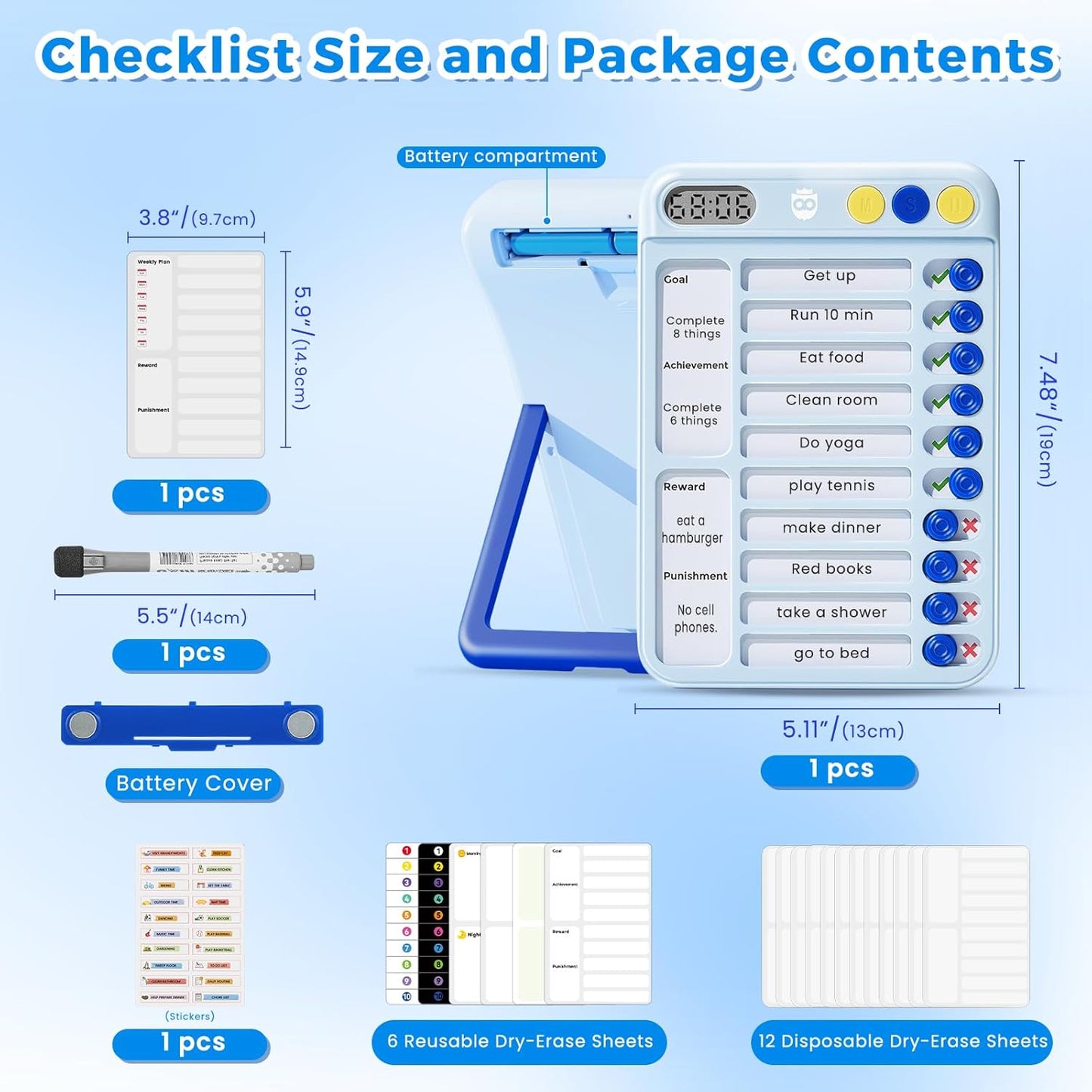 Magnetic Chore Chart for Kids, ADHD Tools for Kids to Do List Checklist Task Board Routine Chart Visual Schedule for Fridge with 10 Sliders and Magnetic Marker - White