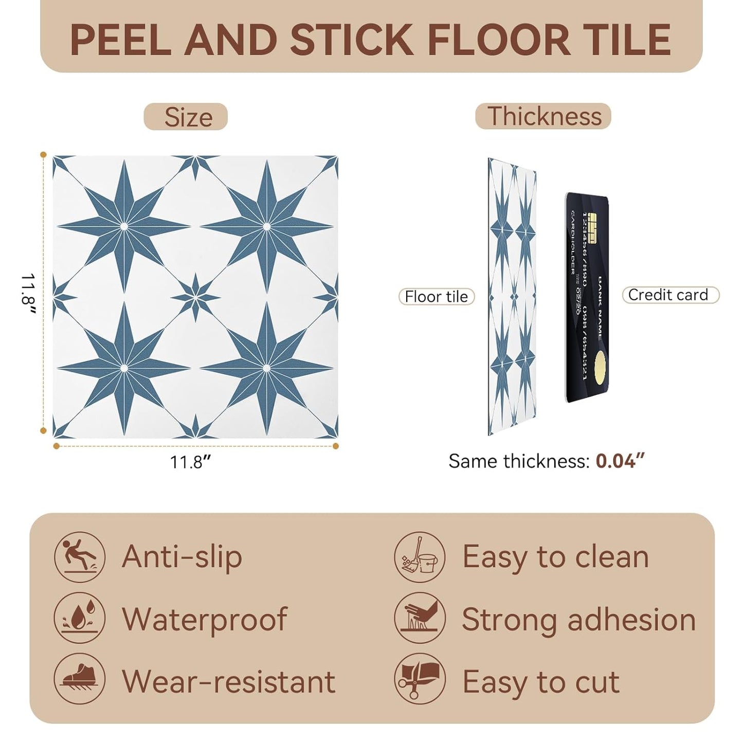 Peel and Stick Floor Tiles, Vinyl Flooring Waterproof for Bathroom Kitchen Bedrooms Living Room Fireplace Wall RV (10, White, 11.8" x 11.8")