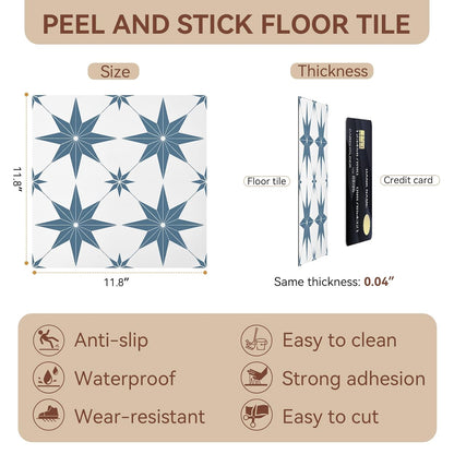 Peel and Stick Floor Tiles, Vinyl Flooring Waterproof for Bathroom Kitchen Bedrooms Living Room Fireplace Wall RV (10, White, 11.8" x 11.8")