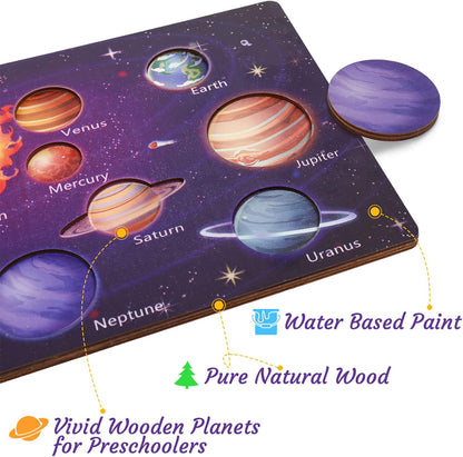 Zeoddler Solar System Puzzle for Kids 3-6, Wooden Space Toys, Planets for Kids, Preschool Learning Activities, Gift for Boys, Girls