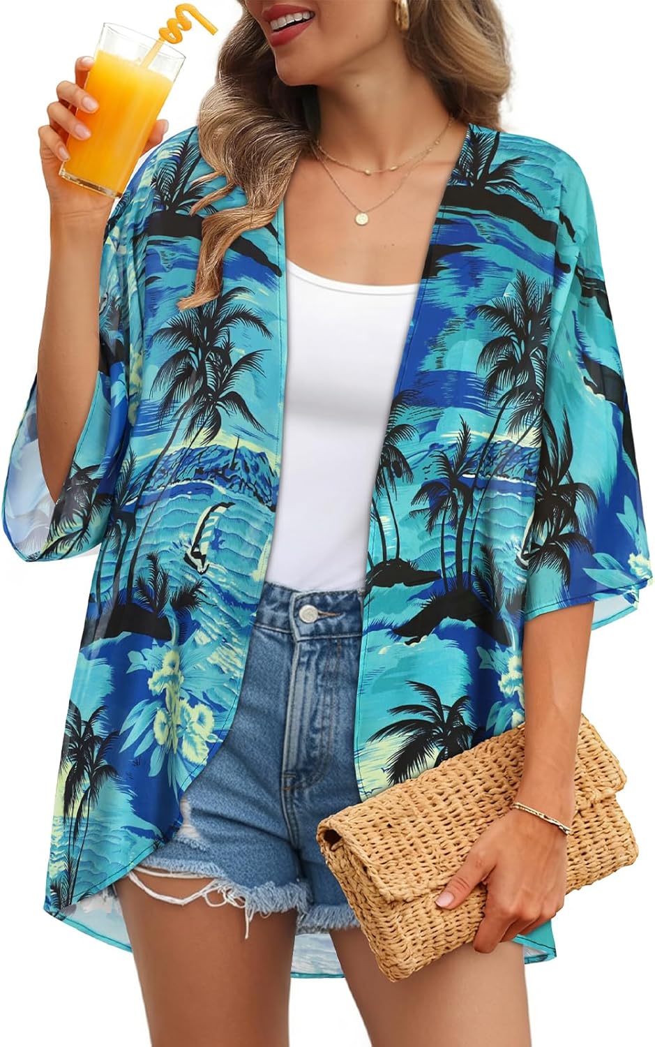 Womens Kimono Cardigans Beach Cover ups Swimwear Puff Sleeve Loose Casual Summer Tops 2026