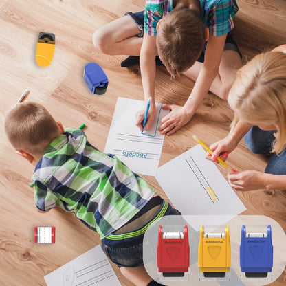Handwriting Lines Stamp Roller Self-Inking Line Rolling Stamps Handwriting Practice Tool for Teachers Kids Kindergarten (Yellow)