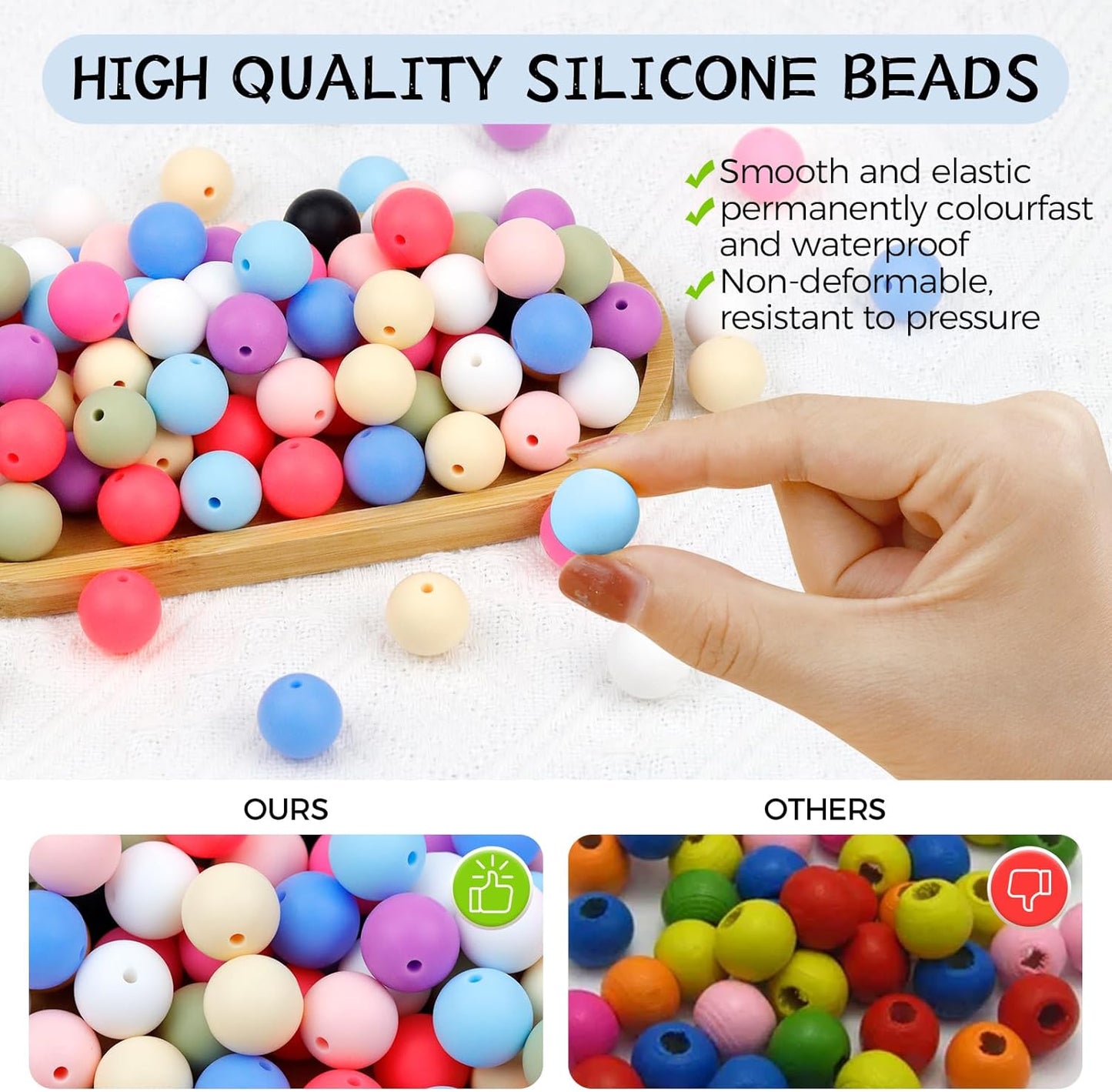 120PCS FIVEIZERO Silicone Beads for Keychain Making, 15mm Glacier Gray Round Silicone Rubber Focal Beads Bulk for DIY Crafts, Bracelets, Necklaces, and Pens
