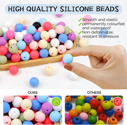 120PCS FIVEIZERO Silicone Beads for Keychain Making, 15mm Glacier Gray Round Silicone Rubber Focal Beads Bulk for DIY Crafts, Bracelets, Necklaces, and Pens