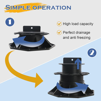 10 Pack Adjustable Deck Support Pedestal, Plastic Adjustable Deck Foundation Base, Support for Floating Deck Platform Deck Floor Height Adjustment Raising from 2-3/8" to 5-1/2"