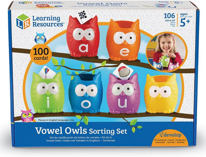 Learning Resources Vowel Owls Sorting Set - Phonics Games for Kids, Vowel Sounds, Toddlers Vocabulary Building, ABC Word Game, Reading skills Toys, Learn to Read, Gifts for Boys and Girls
