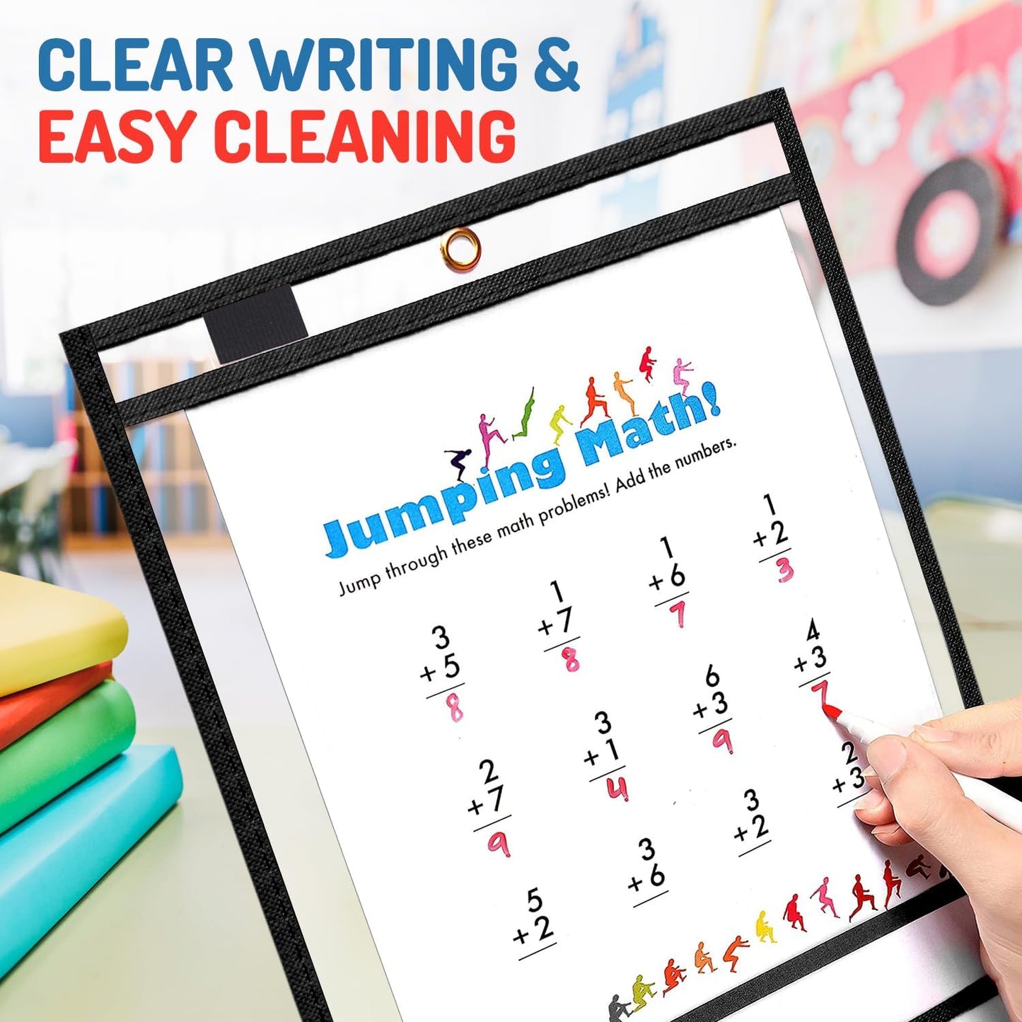 Dry Erase Pockets - 10 x 13 Reusable Dry Erase Pocket Sleeves for Work & School Worksheets - Heavy Duty Clear Pocket Sleeves - Quickly Wipe to a Flawless Clean (50 Pack Multicolor)