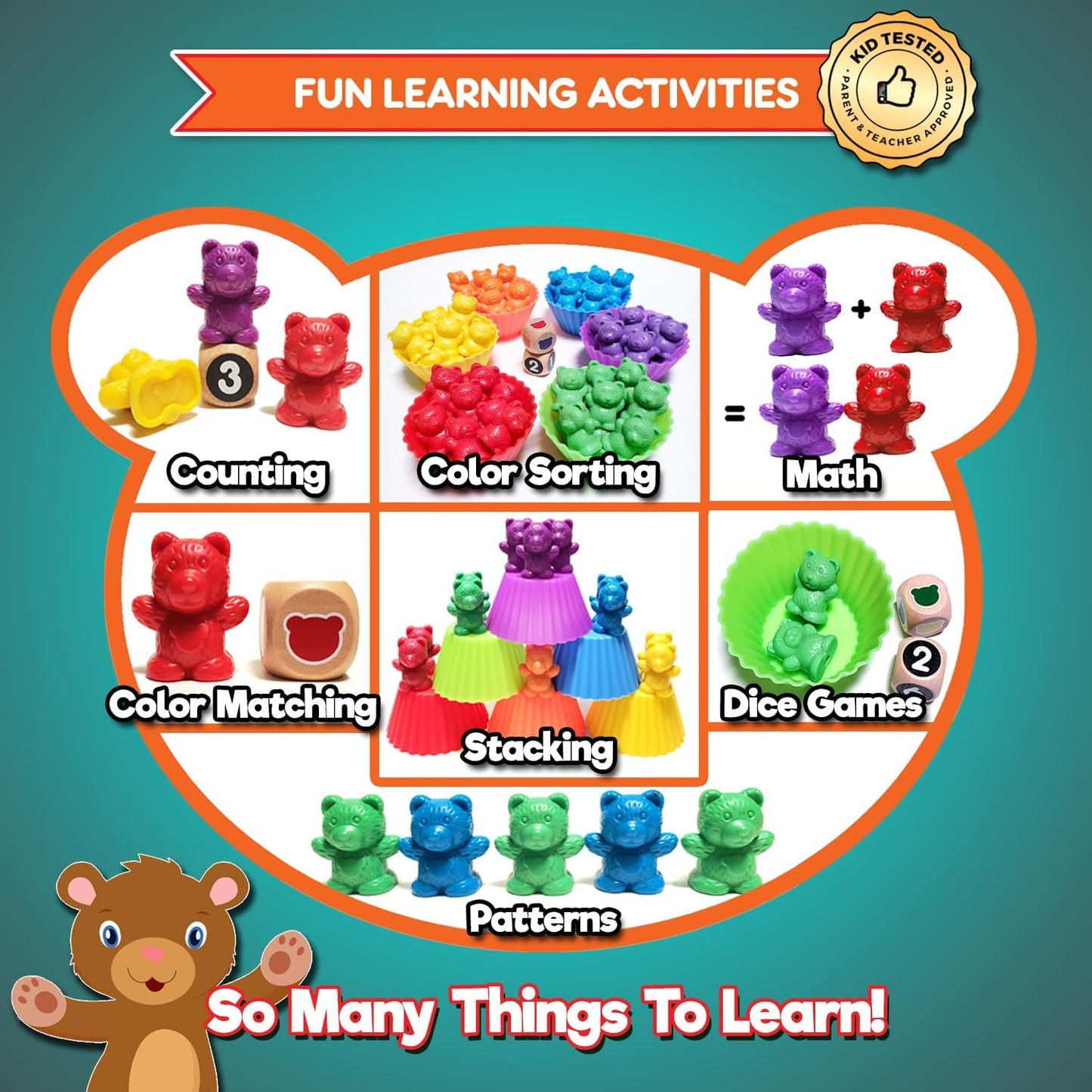Deluxe Counting & Sorting Bears Game Set - Montessori Fine Motor Learning Jumbo Toys with Stacking Cups, 60 Preschool Math Manipulatives, 2 Toddler Games Dice, Toy Storage & Activities eBook