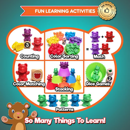 Deluxe Counting & Sorting Bears Game Set - Montessori Fine Motor Learning Jumbo Toys with Stacking Cups, 60 Preschool Math Manipulatives, 2 Toddler Games Dice, Toy Storage & Activities eBook