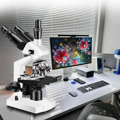 Microscopes for Adults WF10x and WF25x eyepieces Compound Microscope with Microscope Slides, Microscopes Kit for Kids Students Home School (Monocular Microscope with Big Bundle)