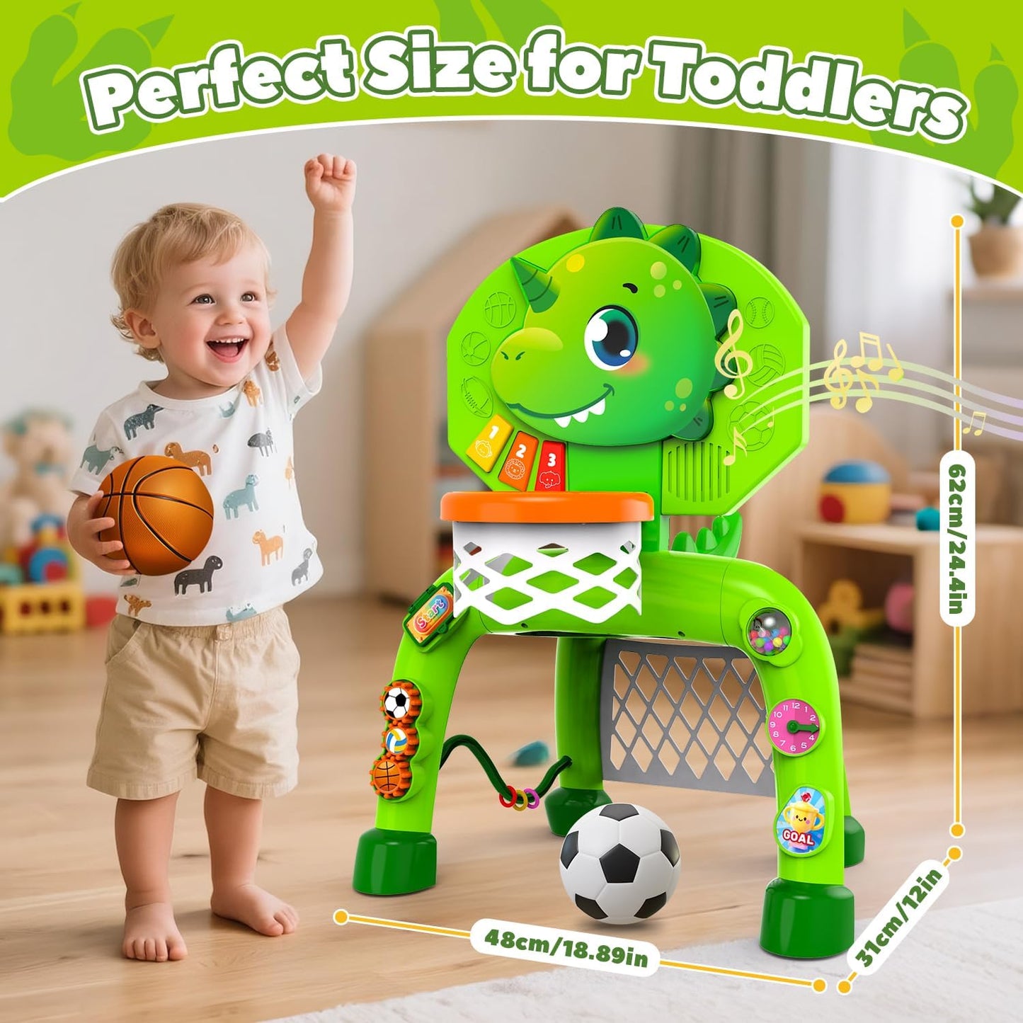Toddler Basketball Hoop & Soccer Goal, Toys for 1 2 3 Year Old Boys, Kids Sports Toy with Light Sound Music, Toys for Baby 12-16-18 Months, Christmas Birthday Gifts for Ages 1-3