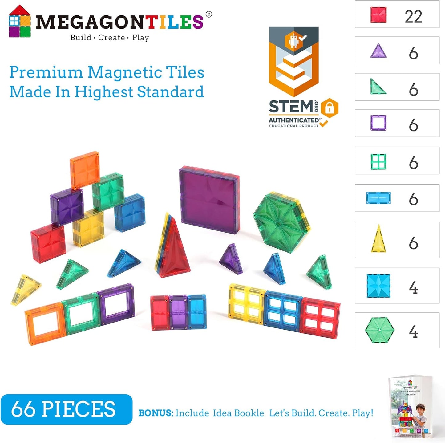 MEGAGONTILES Marble Run Magnetic Tiles Set 120PCS | STEM-Authenticated Magnetic Building Blocks with Marble Track Pieces | Educational Construction Toy for Kids Ages 3–8 (Boys & Girls)