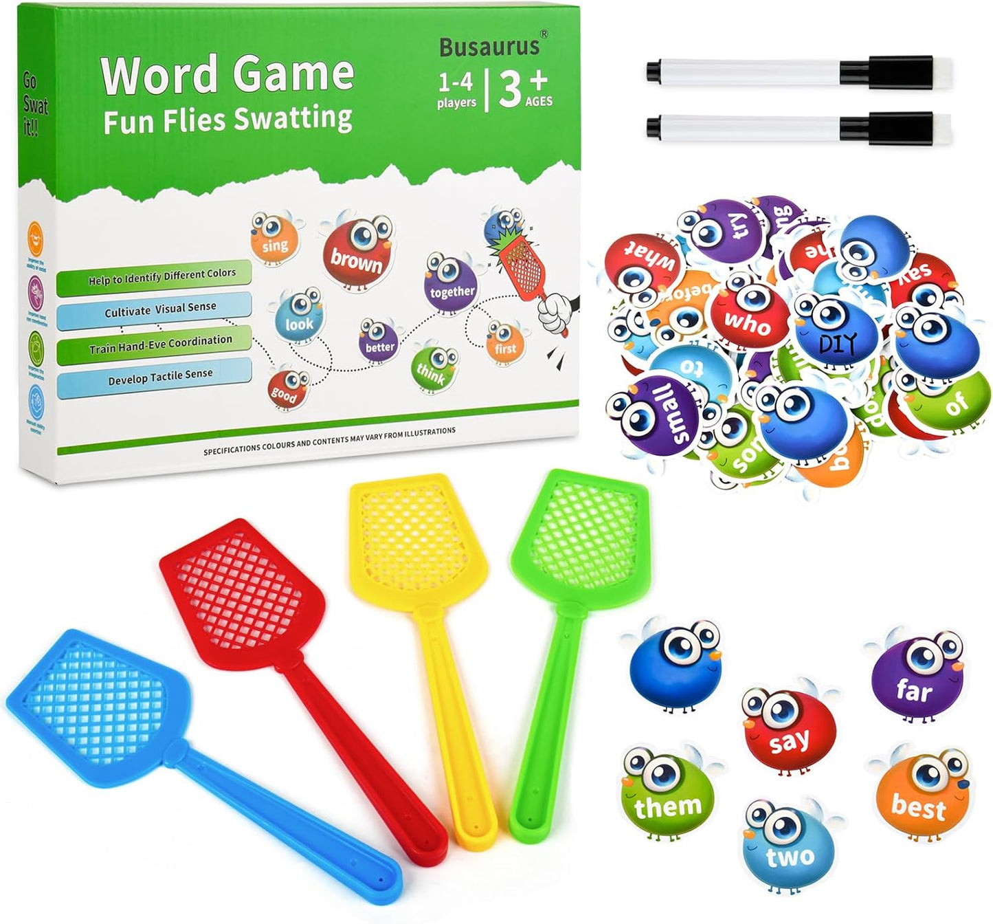 Sight Words Learning Game, Dolch Word Literacy & DIY Swat Educational Game with Dry Erase Flying Cards Montessori Spelling Toys for Kids Classroom Essentials School Supplies, Back to School