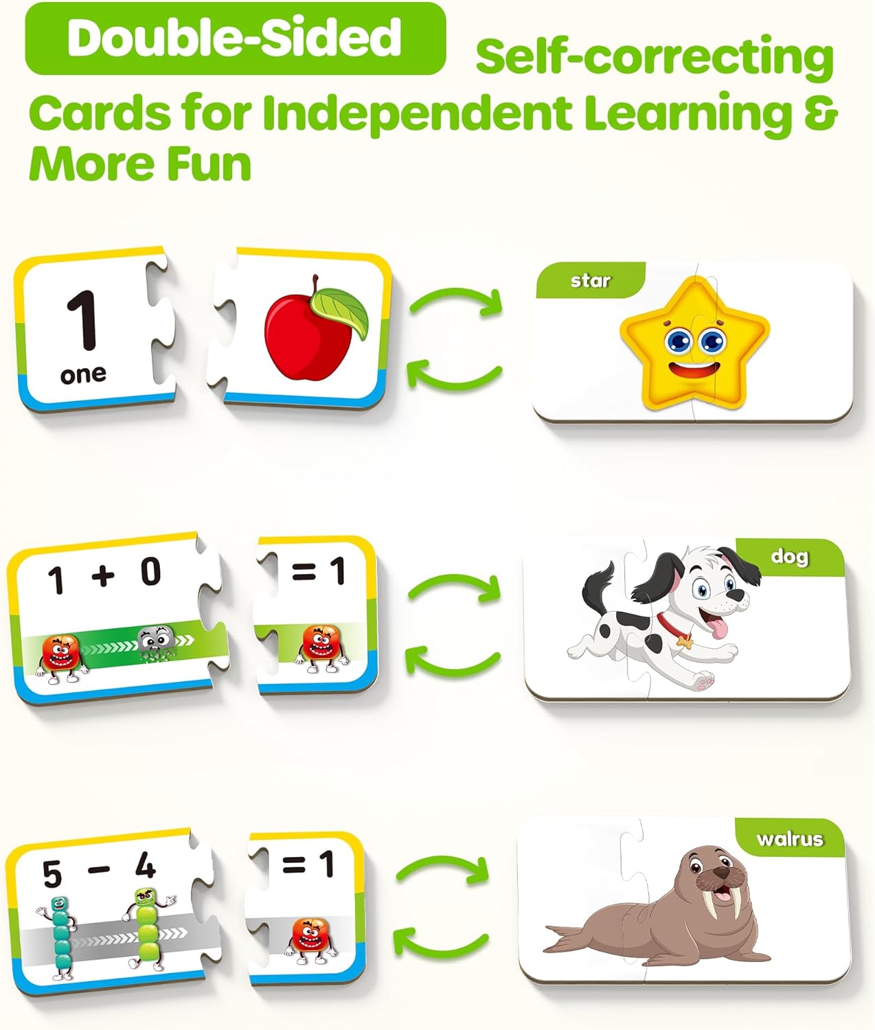 D-FantiX 30 Self-Correcting Number Puzzles, Double-Sided Addition and Subtraction Games, Kindergarten Math Games for Kids, Montessori Math Puzzles Educational Toys Preschool Learning Activities