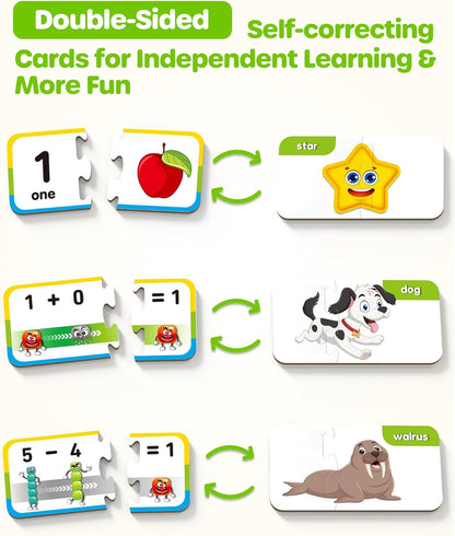 D-FantiX 30 Self-Correcting Number Puzzles, Double-Sided Addition and Subtraction Games, Kindergarten Math Games for Kids, Montessori Math Puzzles Educational Toys Preschool Learning Activities