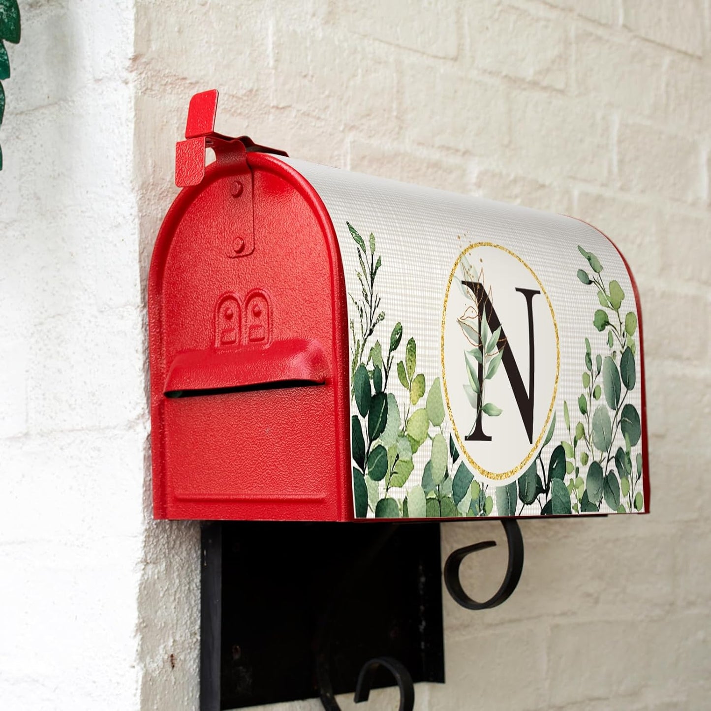 Tiamon Monogrammed L Mailbox Covers Magnetic Eucalyptus Welcome Letter Box Wrap Standard Size 21x18 Inch Spring Summer Leaves Mailbox Decor Eucalyptus Letter Numbers Decoration for Outdoor Garden Yard