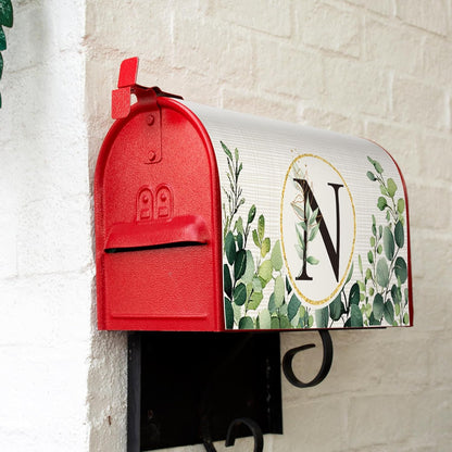 Tiamon Monogrammed L Mailbox Covers Magnetic Eucalyptus Welcome Letter Box Wrap Standard Size 21x18 Inch Spring Summer Leaves Mailbox Decor Eucalyptus Letter Numbers Decoration for Outdoor Garden Yard
