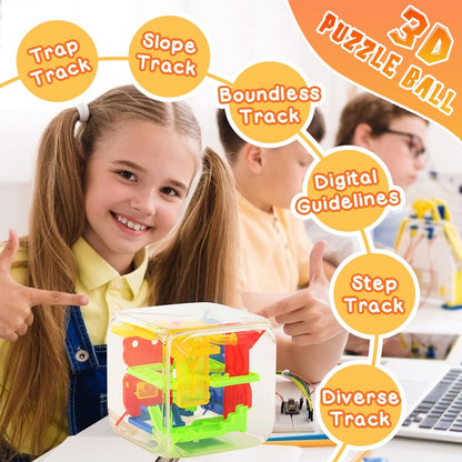 3 otters 3D Puzzle Maze Cube, 72 Obstacles Puzzle Cube Interactive Maze Game with Education Toy for Kids