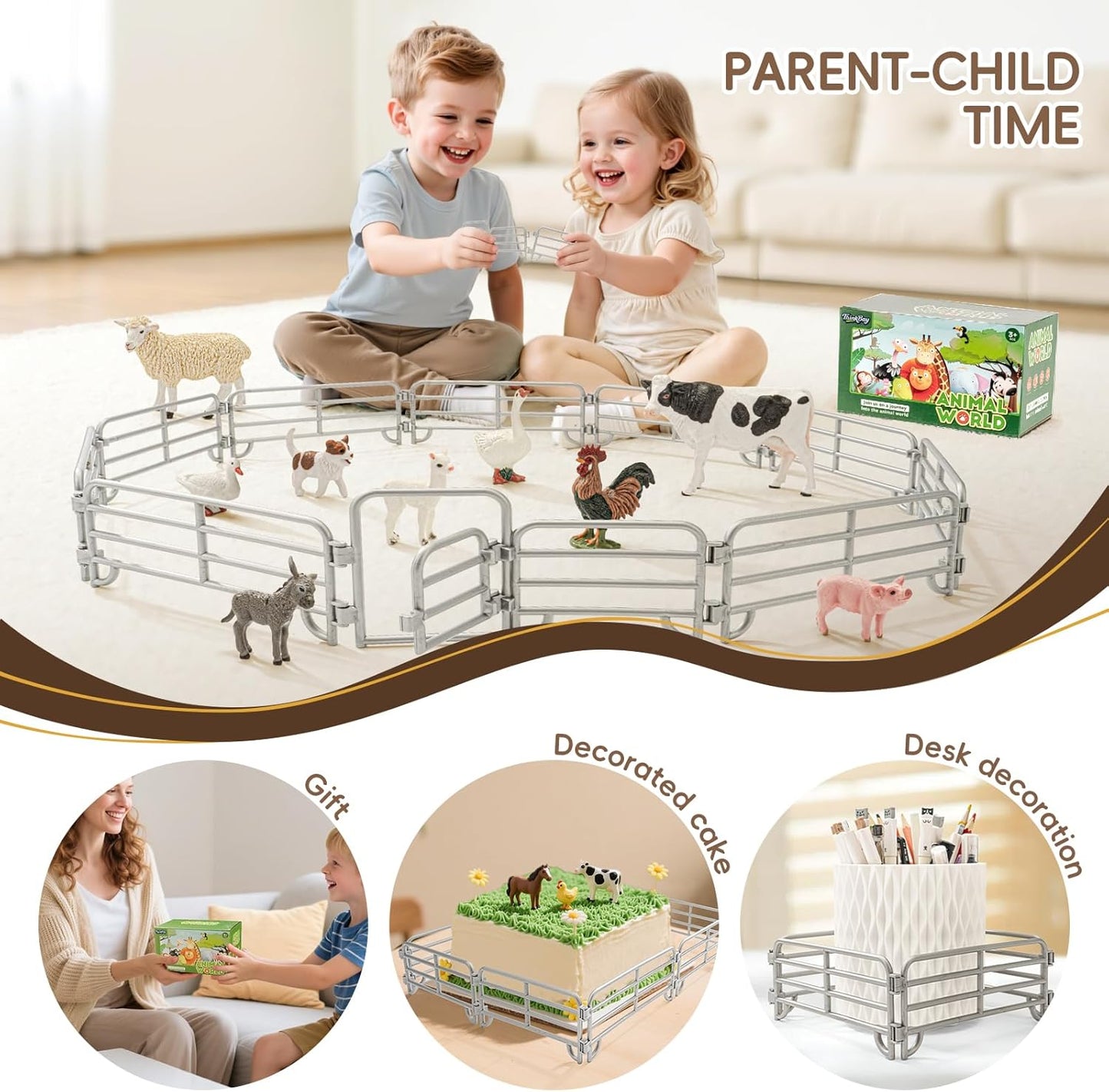 24PCS Farm Ranch Animal Fence Corral Toys for Kids Age 3-5 5-7 4-8 Years Olds Boys Girls, Educational Farm Animal Cake Toppers for Toddlers 3 4 5 6 7 8 9 10