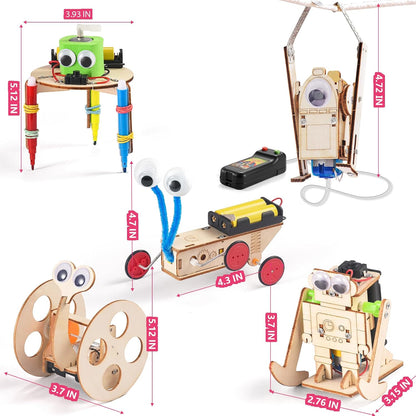 5-in-1 STEM Robot Kit for Kids Ages 8-10, Wood Building Art Crafts Kits for Boys 8-12, 3D Wooden Puzzles Robotics Models, Science Woodworking Projects Toys Birthday Gifts for 8 10 12 Year Old Girls