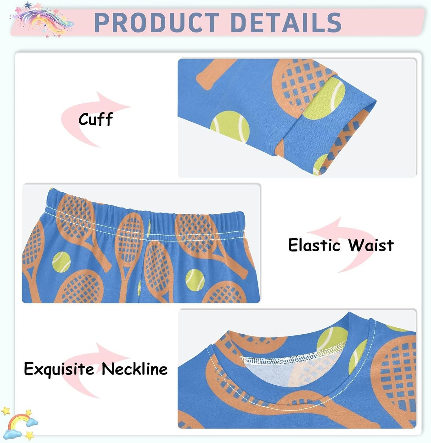 ALAZA Shark Starfish Palm Tree 2 Piece Pajama Set Long Sleeve Top and Pants Sleepwear Unisex - Colors B