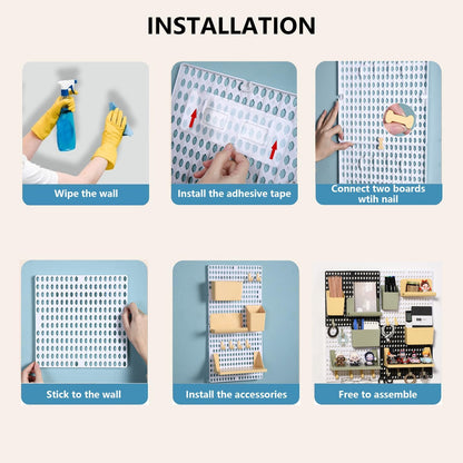 PegBoard Wall Organizer, Plastic Wall Pegboard Kit, 2 White Pegboard and 10 Pegboard Accessories, Wall Mount Pegboard with Hooks, Wall Display Peg board for Home and Office, 19.5” x 9.5”