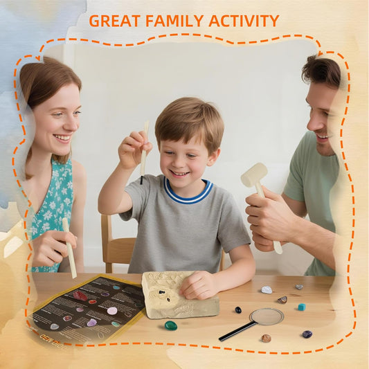 Gemstones Dig Kit Earth Science Kits for Kids Age 6-8-12-14, Birthstone Gemstone Dig Kit, Geology Kit with Break Your Own Geodes, Rock Mining Kit Birthday Gifts Toys for Boys Girls