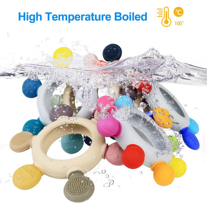 Baby Teething Toys Teething Rings Silicone Teethers for Babies 6-12 Months Baby Rattles & Plush Rings Sensory Toys for Soothing Sore Gums for Newborn Infant Essentials (Animals)