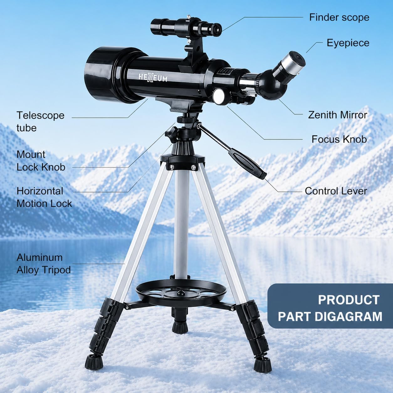 Koolpte Telescope 70mm Aperture 500mm - for Kids & Adults Astronomical Refracting Telescopes AZ Mount Fully Multi-Coated Optics, with Diagonal Mirror Phone Adapter, Carrying Bag, Wireless Remote Black