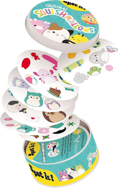 Spot It! Squishmallows | Fun Card Game for Kids and Adults | Featuring Mila The Elephant or Cailey The Pink Crab and More | Licensed Squishmallows Game