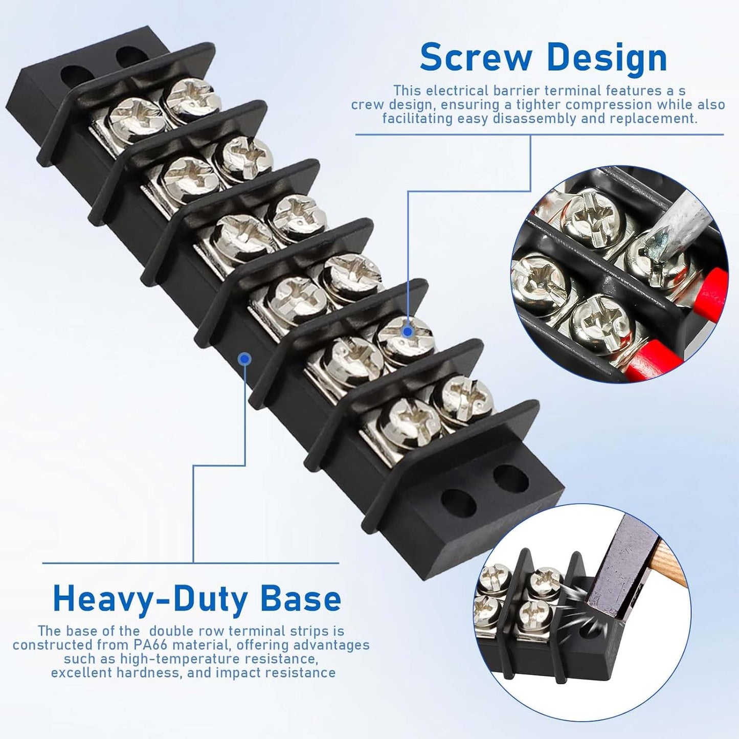3sets 10 Position Terminal Strips， Dual Screw Terminals Block Strip with 16-14AWG Insulated Fork Wire Connectors for Electrical Wiring